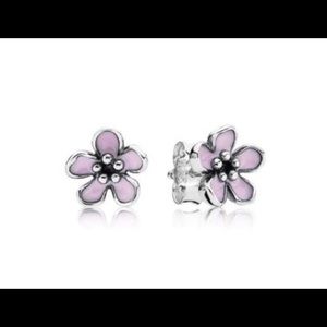 Pandora pink cherry blossom flower stud earrings
